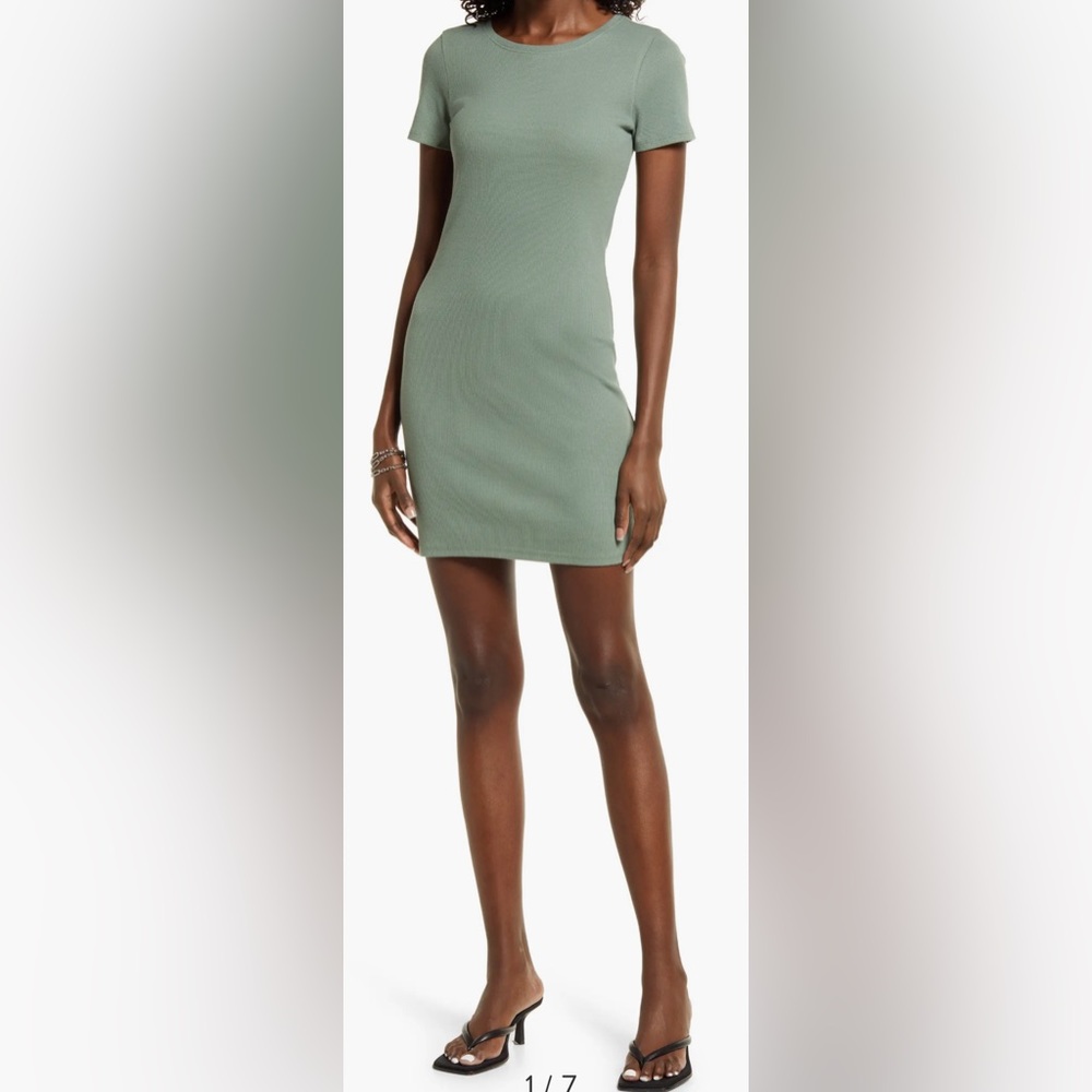 Open Edit Green Ribbed Body-Con Mini Dress Size XS (0-2) NWT